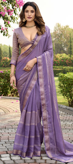 Purple and Violet color Saree in Silk fabric with Weaving work