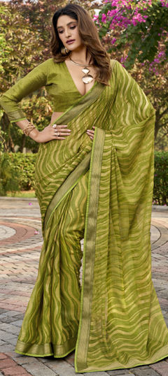 Green color Saree in Silk fabric with Weaving work
