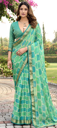 Green color Saree in Silk fabric with Weaving work