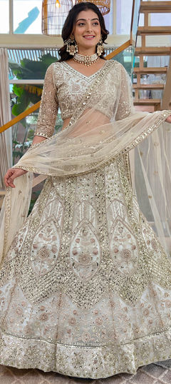 White and Off White color Lehenga in Net fabric with Embroidered, Sequence, Thread work