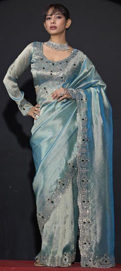 Blue color Saree in Kanjeevaram Silk fabric with Zircon work