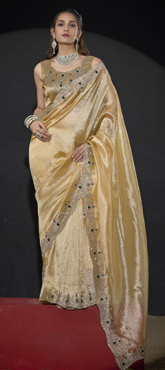 Yellow color Saree in Kanjeevaram Silk fabric with Zircon work