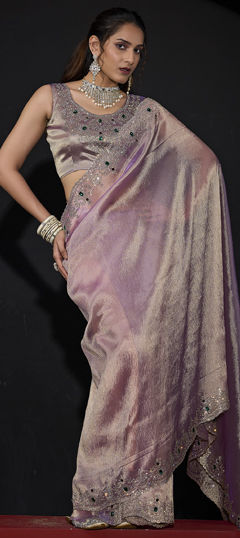 Purple and Violet color Saree in Kanjeevaram Silk fabric with Zircon work