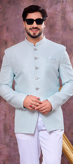 Blue color Blazer in Art Silk fabric with Bugle Beads, Thread work