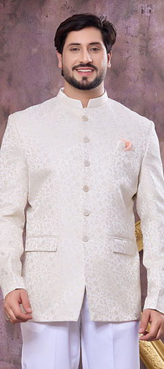 White and Off White color Blazer in Viscose fabric with Thread work