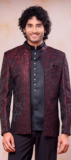 Black and Grey, Purple and Violet color Blazer in Jacquard fabric with Weaving work