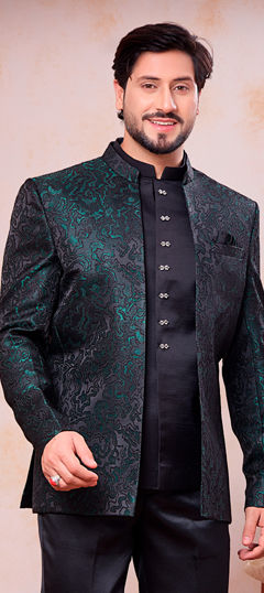 Black and Grey, Green color Blazer in Jacquard fabric with Weaving work