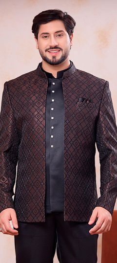 Beige and Brown, Black and Grey color Blazer in Jacquard fabric with Weaving work