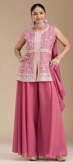 Pink and Majenta color Salwar Kameez in Georgette fabric with Embroidered, Sequence, Thread work