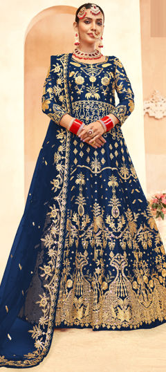 Blue color Salwar Kameez in Net fabric with Embroidered, Sequence, Thread, Zari work