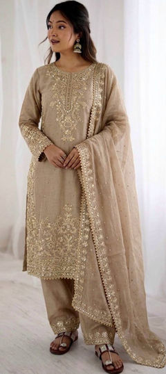 White and Off White color Salwar Kameez in Silk fabric with Embroidered, Moti, Sequence work