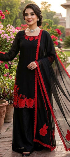 Black and Grey color Salwar Kameez in Tissue fabric with Sequence, Thread work