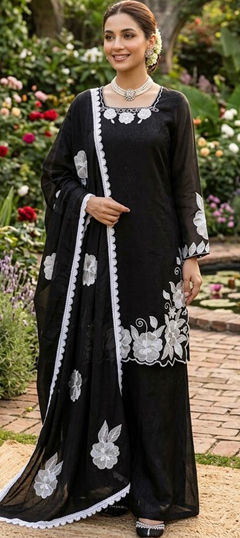 Black and Grey color Salwar Kameez in Tissue fabric with Sequence, Thread work