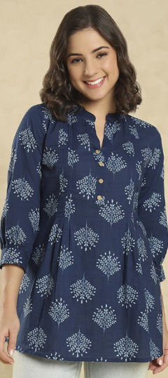 Blue color Kurti in Cotton fabric with Printed work