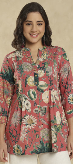 Pink and Majenta color Kurti in Cotton fabric with Floral, Printed work