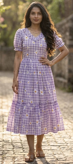 Purple and Violet color Kurti in Muslin fabric with Floral, Printed work