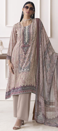 Black and Grey color Salwar Kameez in Crepe Silk fabric with Digital Print work
