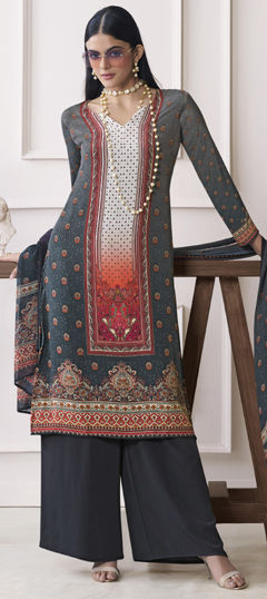 Blue color Salwar Kameez in Crepe Silk fabric with Digital Print work