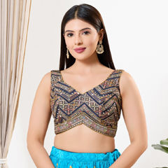 Blue color Blouse in Silk fabric with Embroidered, Sequence, Thread work