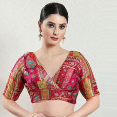 Pink and Majenta color Blouse in Brocade fabric with Weaving work