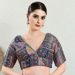 Purple and Violet color Blouse in Brocade fabric with Weaving work