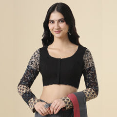 Black and Grey color Blouse in Cotton fabric with Printed work