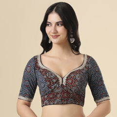 Blue color Blouse in Cotton fabric with Printed work