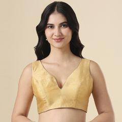Gold color Blouse in Taffeta Silk fabric with Weaving work