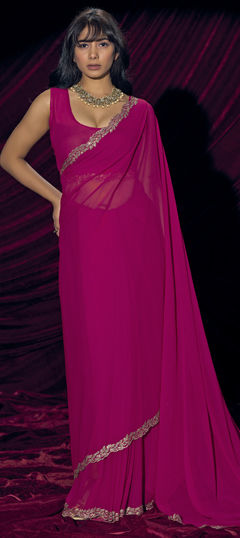 Pink and Majenta color Saree in Georgette fabric with Zircon work