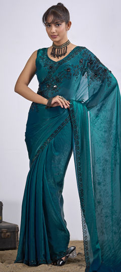 Blue color Saree in Tissue fabric with Zircon work