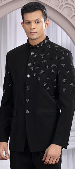 Black and Grey color Blazer in Viscose fabric with Bugle Beads work