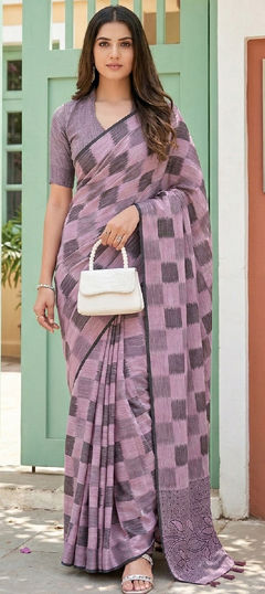 Pink and Majenta color Saree in Cotton, Linen fabric with Weaving work