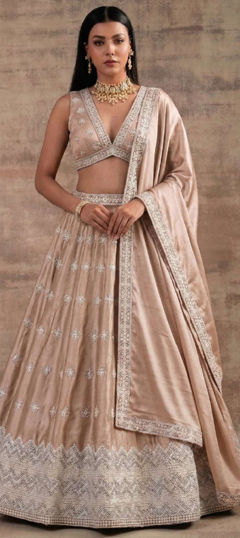 White and Off White color Lehenga in Satin Silk fabric with Resham, Sequence, Thread, Zari work