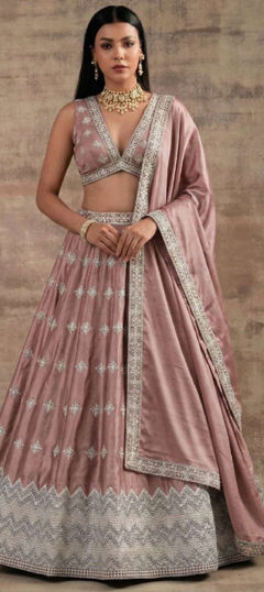 Pink and Majenta color Lehenga in Satin Silk fabric with Resham, Sequence, Thread, Zari work
