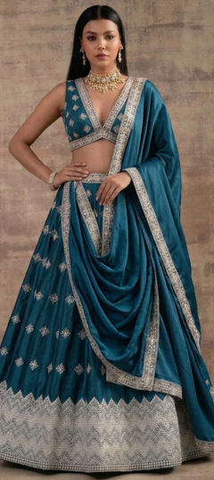 Blue color Lehenga in Satin Silk fabric with Resham, Sequence, Thread, Zari work