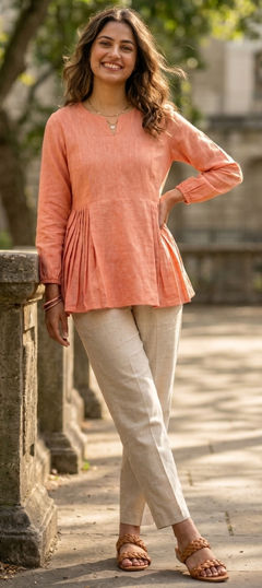 Pink and Majenta color Salwar Kameez in Cotton, Linen fabric with Thread work