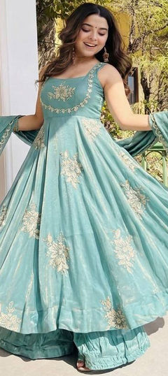 Green color Salwar Kameez in Tissue fabric with Embroidered, Sequence work
