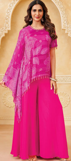 Pink and Majenta color Salwar Kameez in Georgette fabric with Bandhej, Printed, Sequence work