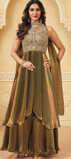 Green color Salwar Kameez in Satin Silk fabric with Embroidered, Sequence work