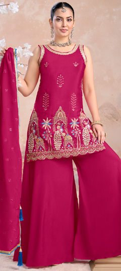 Pink and Majenta color Salwar Kameez in Georgette fabric with Embroidered, Resham, Sequence work