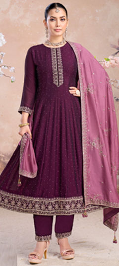 Purple and Violet color Salwar Kameez in Silk fabric with Embroidered, Resham, Sequence work