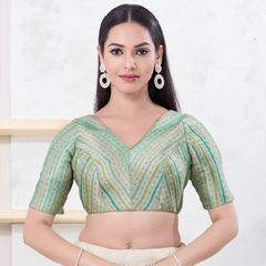 Green color Blouse in Jacquard fabric with Zari work