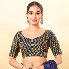 Blue color Blouse in Silk fabric with Embroidered work