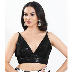 Black and Grey color Blouse in Fancy Fabric fabric with Sequence work