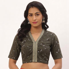 Beige and Brown color Blouse in Cotton fabric with Printed work