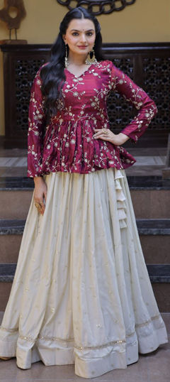 Gold color Long Lehenga Choli in Viscose fabric with Embroidered, Mirror, Sequence, Zari work