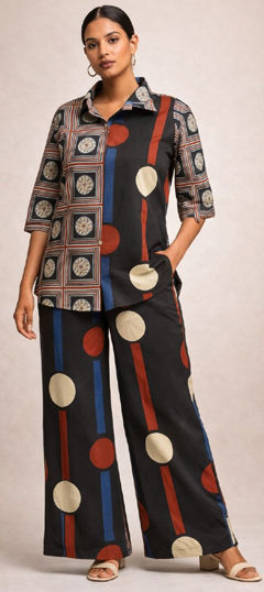 Black and Grey color Co-ords Set in Cotton fabric with Printed work