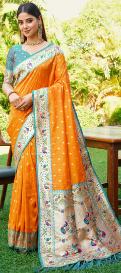 Yellow color Saree in Silk fabric with Weaving, Zari work