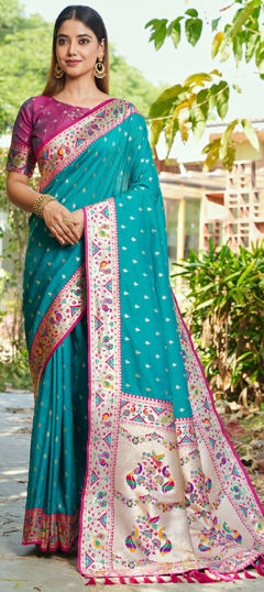 Blue color Saree in Silk fabric with Weaving, Zari work