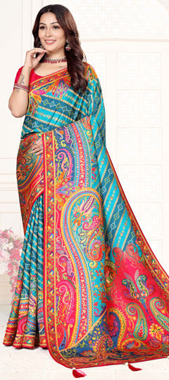 Blue color Saree in Viscose fabric with Weaving, Zari work